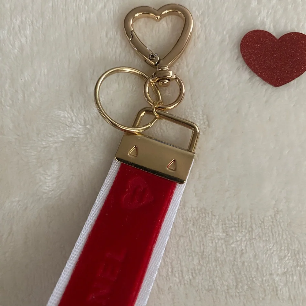CHANEL Ribbon Red Heart Keychain